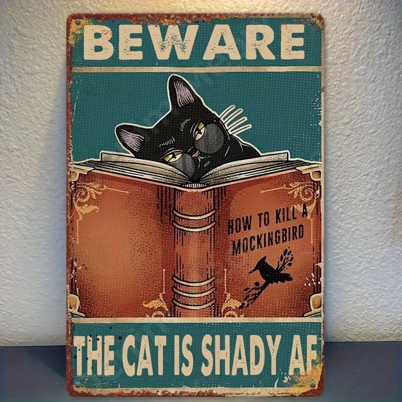 Room Decor 1pc Humorous Inspirational Rectangular Vintage Plaque Sign, Beware of Cats Hiding in The Dark, for Home Art Wall Deco