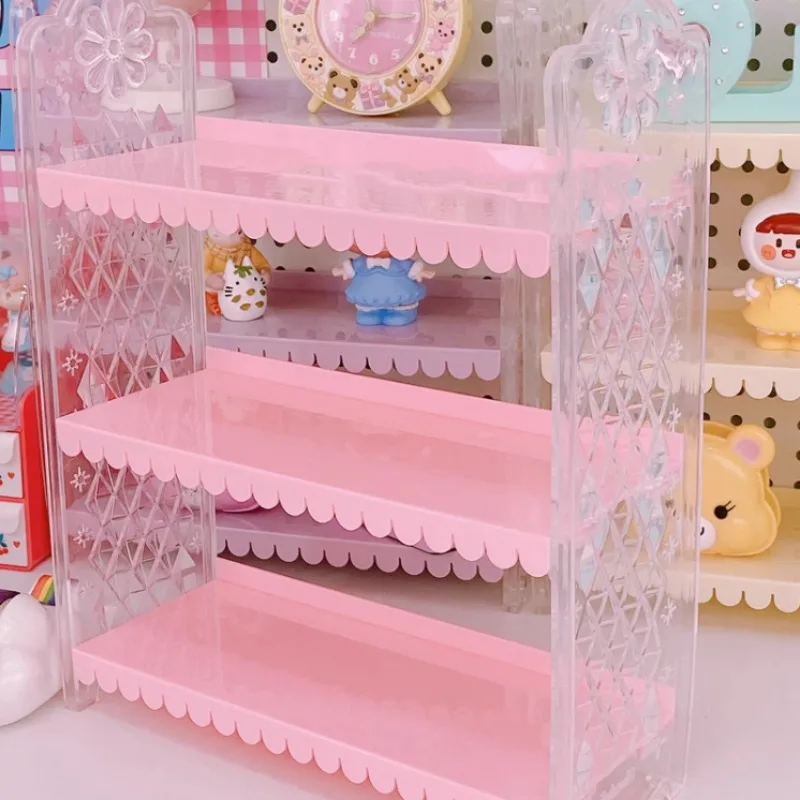 3 Layers of Pink Flowers Edge Item Shelf Countertop Storage Decoration DIY Desktop Hand Toy Model Storage Display Cabinet Rack