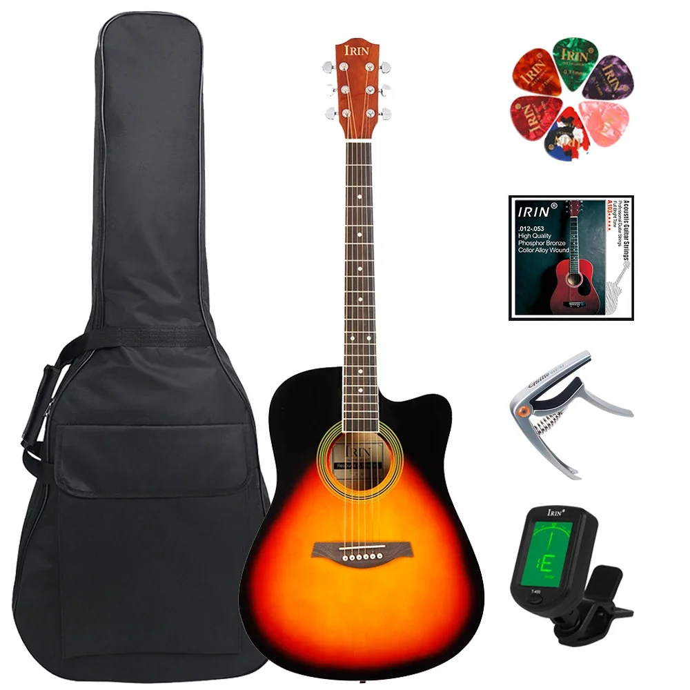 

IRIN 6 Strings 21 Frets Acoustic Guitar 41 Inch Basswood Body Folk Guitarra with Tuner String Bag Capo Guitar Parts & Accessory