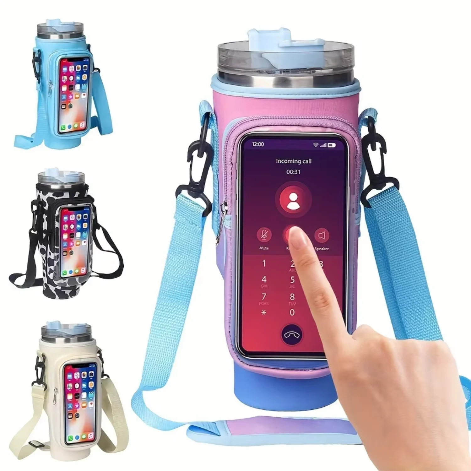 

Neoprene Touchable Screen Phone Pouch 40Oz Carrier Holder Tumbler Sleeve With Shoulder Strap