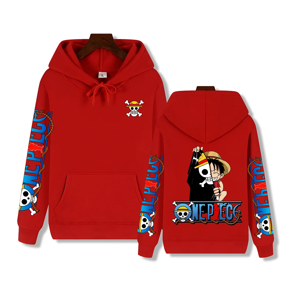 One Piece flag Luffy creative print Autumn and winter comfort thickens men's high quality casual fashion warm street hoodie