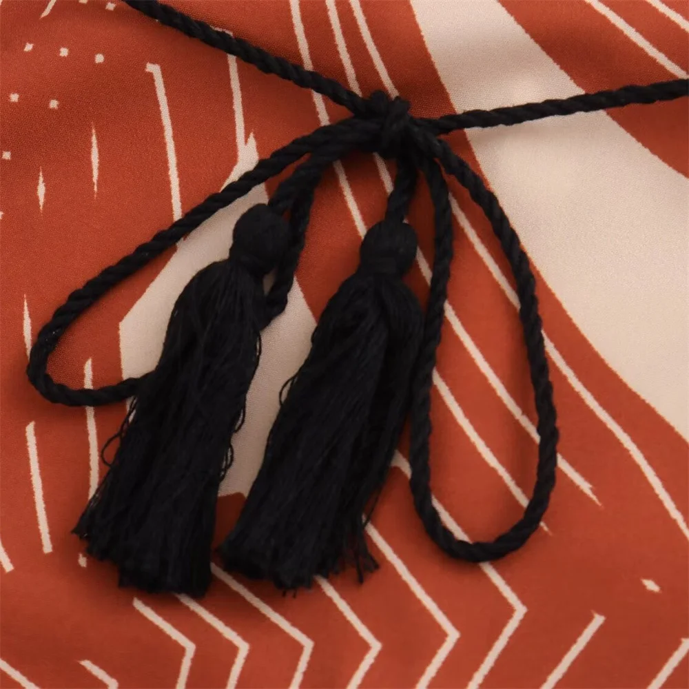 BM&MD&ZA 2024 letnia damska nowa prosta, wysokiej klasy elegancka dojazdowa długa spódnica z nadrukiem kwadratowy dekolt sukienka z frędzlami w talii