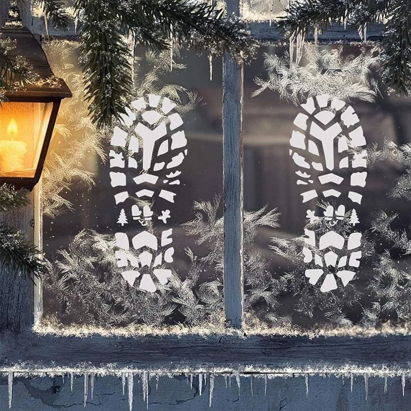 Christmas Stencils For Painting Santa Footprints For Floor Santa Claus Boot Prints And Snowflake Stencils Template