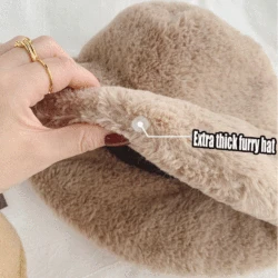 Y2K Fordable Wide Brim Lamb Wool Bucket Hat Fluffy Faux Fur Hat Women Warm Thick Plush Winter Hats Fashion Panama Fisherman Cap