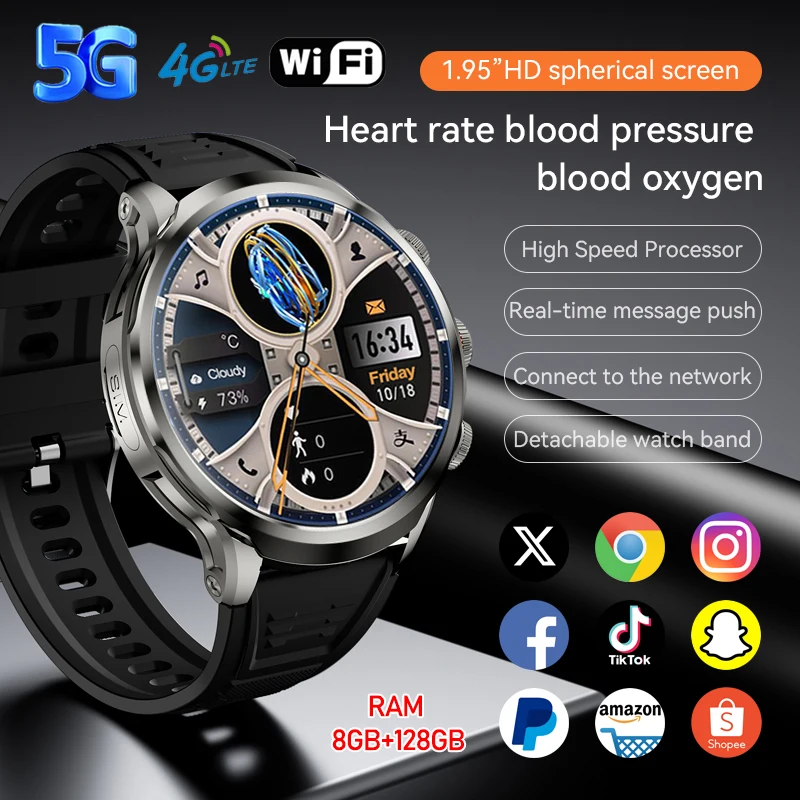 

5G Полная сеть 4G Смарт-часы 680*680 AMOLED 1,95 HD Экран Видеозвонок 900 Вт Камера GPS WIFI Google APP Smartwatch 8 ГБ + 128 ГБ ОЗУ