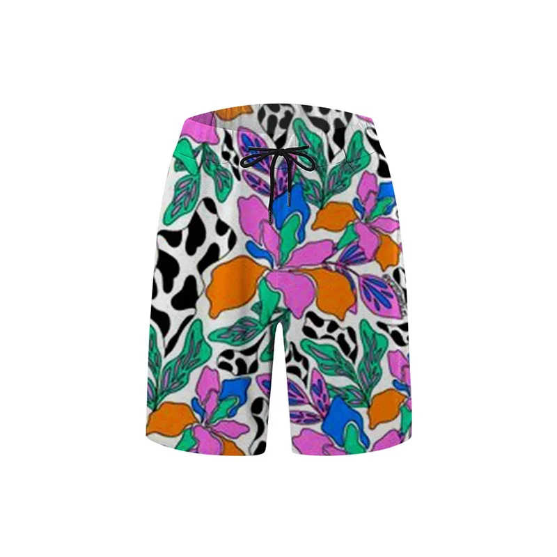 Homens 3D folhas tropicais estampa shorts de praia, moda streetwear, shorts de bordo, calças curtas Harajuku engraçadas, verão, novo