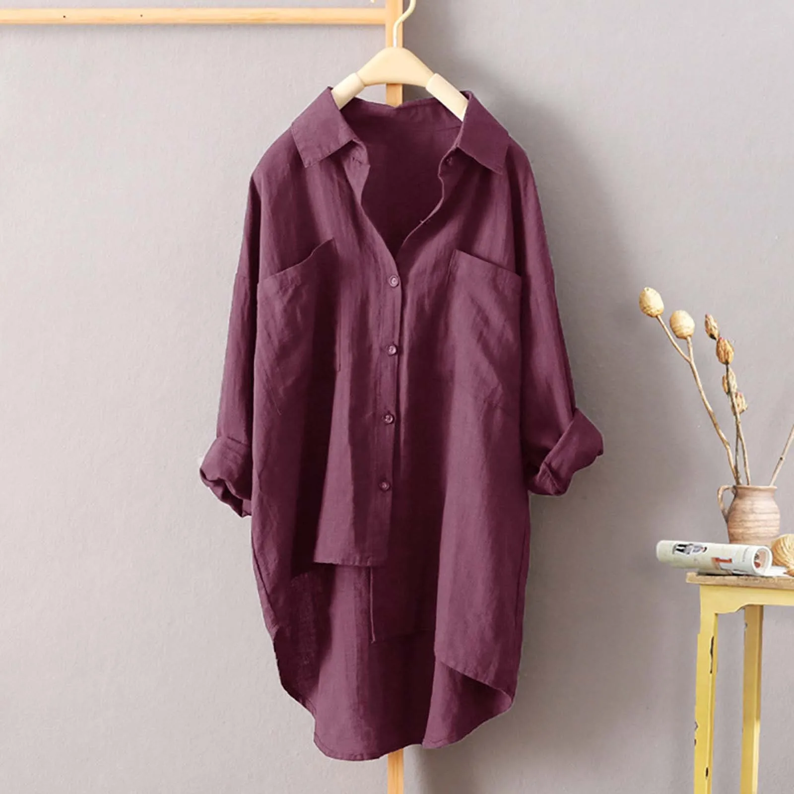 

Loose Shirt Tops Women Solid Long Sleeve Turndown Collar Office Lady Oversize Shirt Tops Female Fashion Button Up Blouse Tops