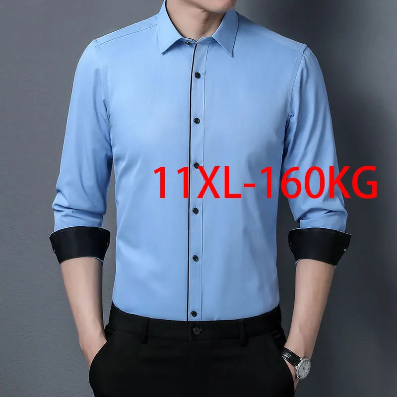 Men\'s Office Dress shirt Long sleeve loose plus size 10XL 11XL 9XL Formal dress shirt Business Casual patchwork 160KG no-iron