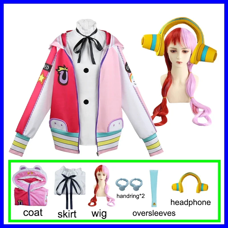 

New Anime One Cosplay Costume Film Red Uta Clothes Adults Wig Wing Uniform Coat Earphone Carnival Party Christmas Full Set