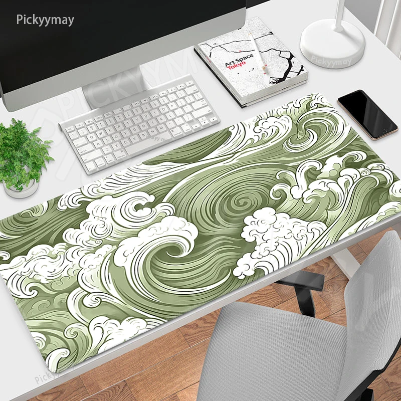 

Green Waves Mouse Pads Gaming Mousepad Deskpads 90x40cm Gamer Mouse Mat Keyboard Mats Clouds Mousepads XXL 90x40cm For Computer