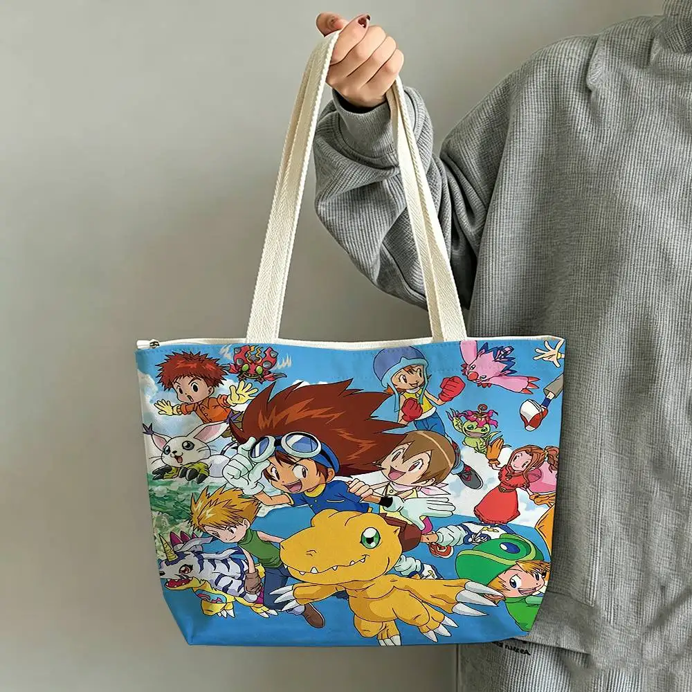 D-Digimon Story T-Time Stranger Printed Canvas Tote Bag Shoulder Bag Commuter Mommy Shopping Bag