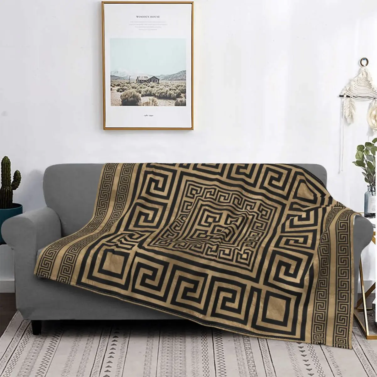 

Greek Key Ornament Greek Meander Blanket Flannel Textile Decor Breathable Super Soft Throw Blankets for Bed Plush Thin Quilt