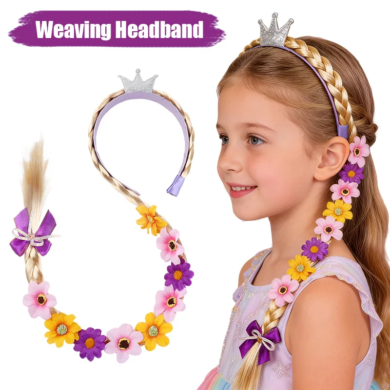1/2 Stück Prinzessinnen-Blumen-Stirnband, Feen-Kostüm, geflochtenes langes Zopf-Stirnband, Mädchen-Einhorn-Geburtstagsparty-Cosplay-Kopfschmuck