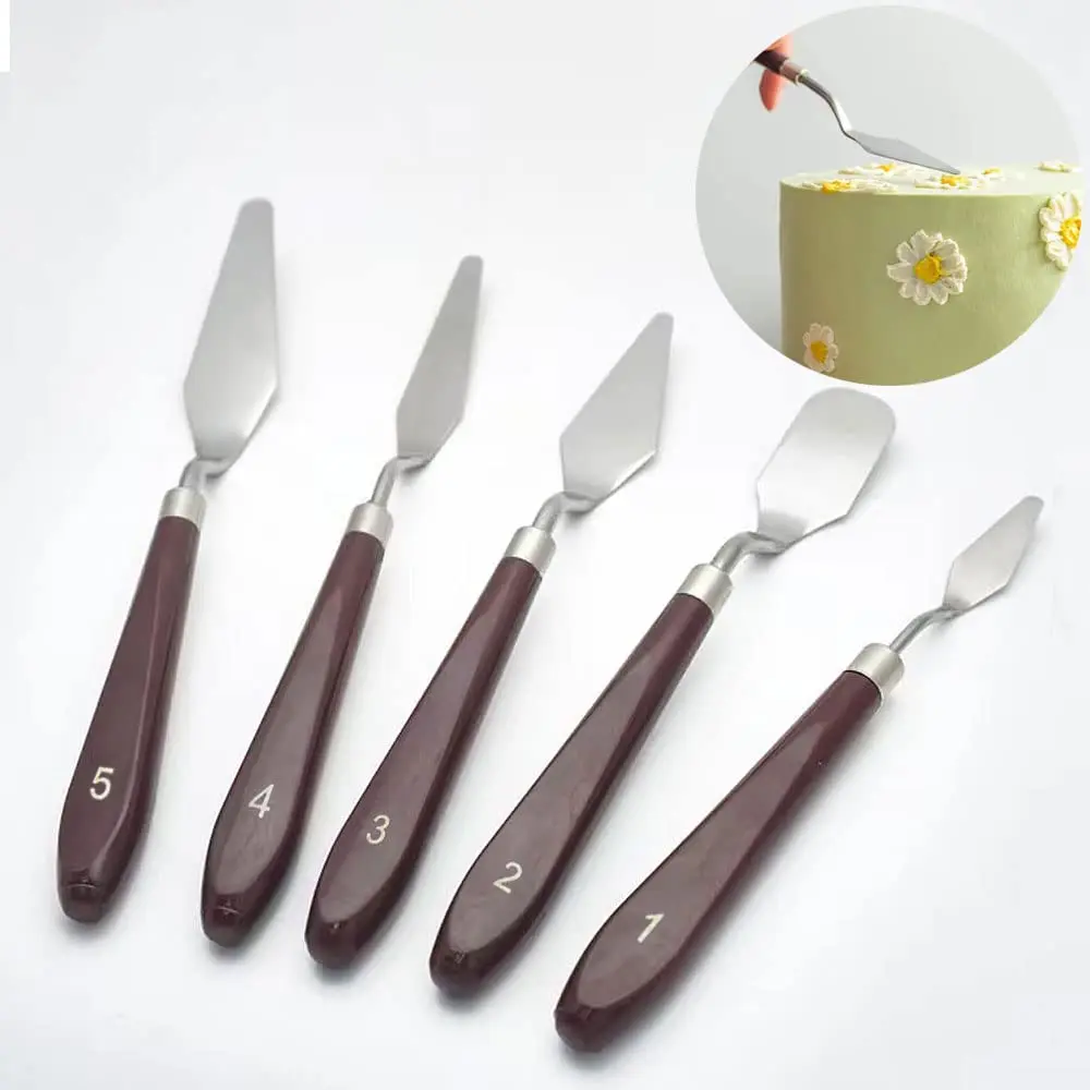 Cake Cream Scraper Set Stainless Steel Cake Decoration Knife Wooden Handle Scraper Mixing Scraper Color Mixing Icing Baking Tool