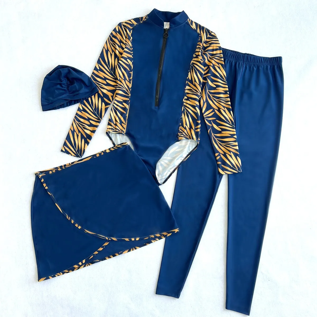 Y2k Swimwear Woman Tankini High Neck Front Zipper Tankini Top Long Sleeve Two Piece Swimsuit Solid Leaf Print Swim Separates
