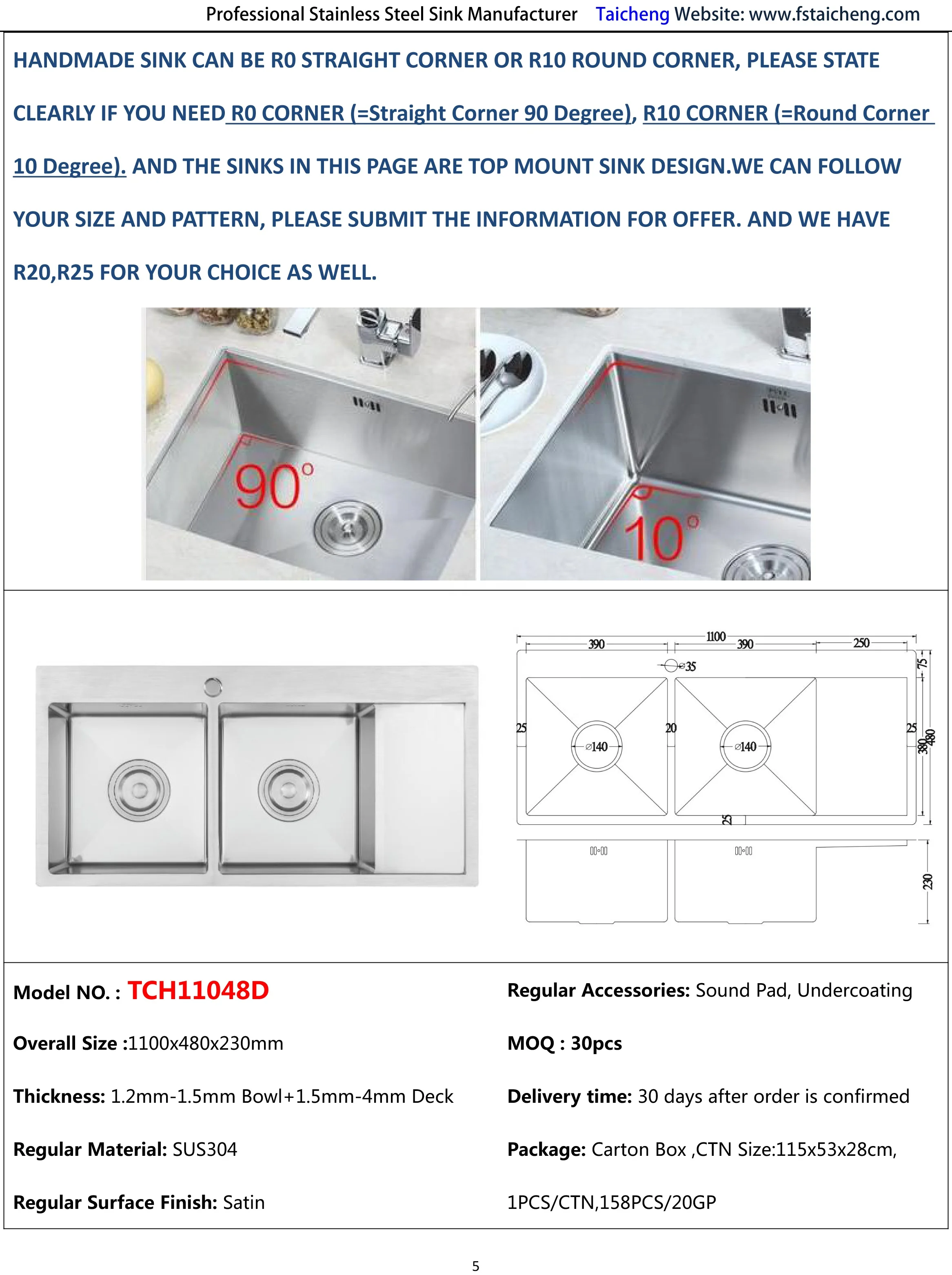 Unique Handmade Corner Kitchen Sink Stainless Steel Triangle Corner Design Modern Stainless Steel