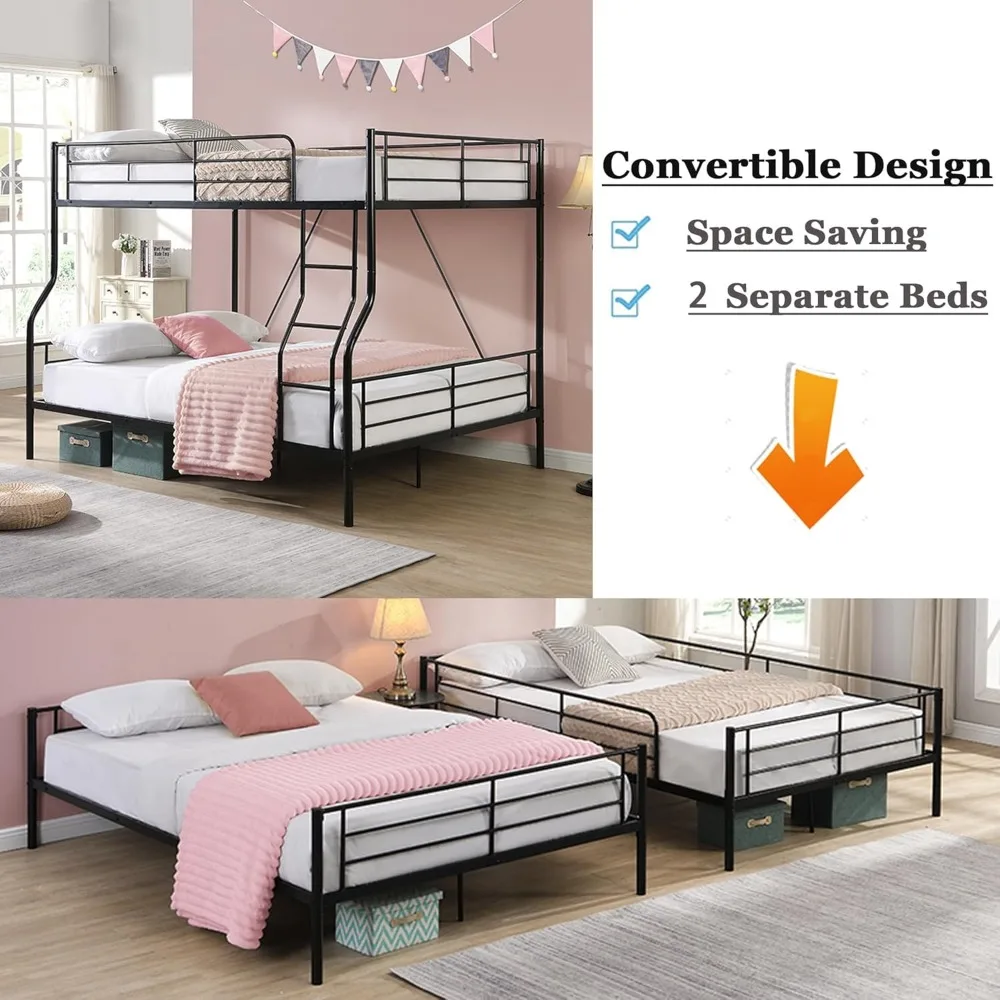 Queensize stapelbedden, robuust stapelbed Full XL over queensize met ladder voor kinderen jongens meisjes tieners, converteerbaar tot 2 aparte bedden