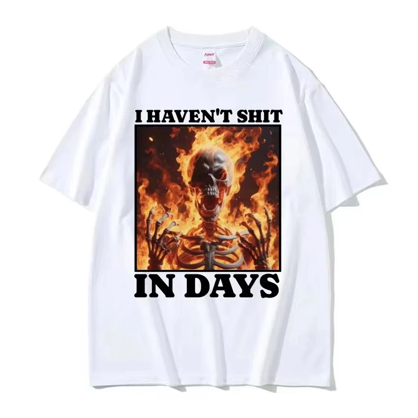 Unisex Oversized Neutral Street Harajuku Gothic  Sarcastic Skeleton Meme Graphic Top Printed With 