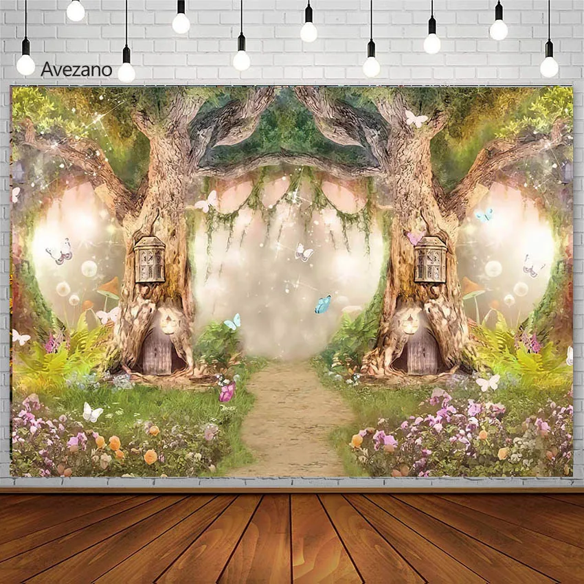 

Avezano Spring Fairy Forest Glitter Butterfly Photography Background Kids Child Portrait Decor Floral Backdrops Photo Studio