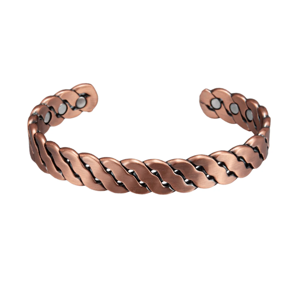 Vinterly Armbänder aus reinem Kupfer, gedreht, handgefertigt, geflochten, 12 mm, verstellbare Armreifen, Gesundheitsenergie, Hochmagnet-Schmuck, größenverstellbare Manschette