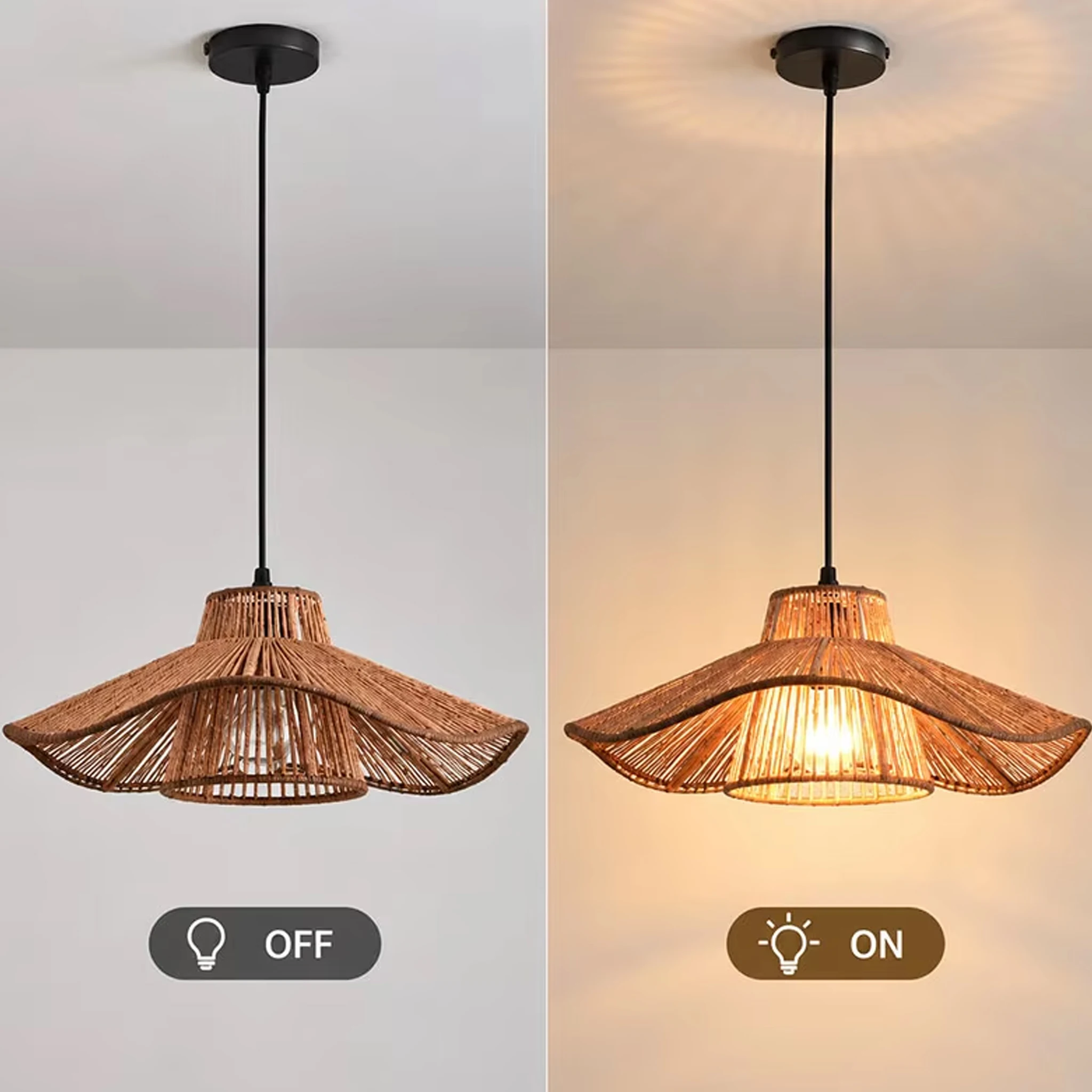 Retro Rattan Pendant Light Vintage Straw Hat Handwoven Rope Hanging Light Farmhouse Dining Room Kitchen Island Cafe Home Decor