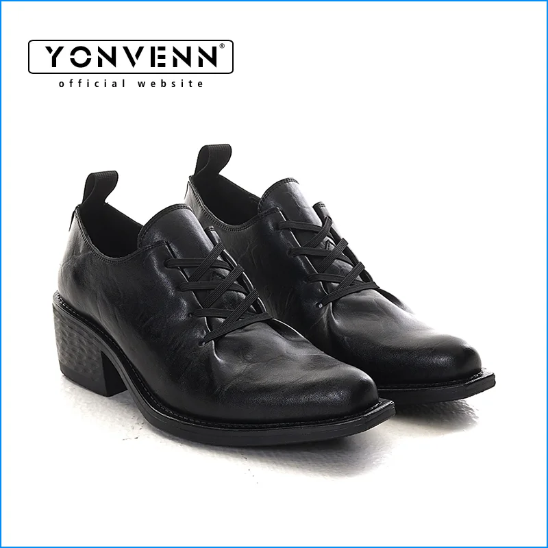True top horsehide washed pointed leather shoes men dark avant-garde high rise low top high heels wizard casual single shoes