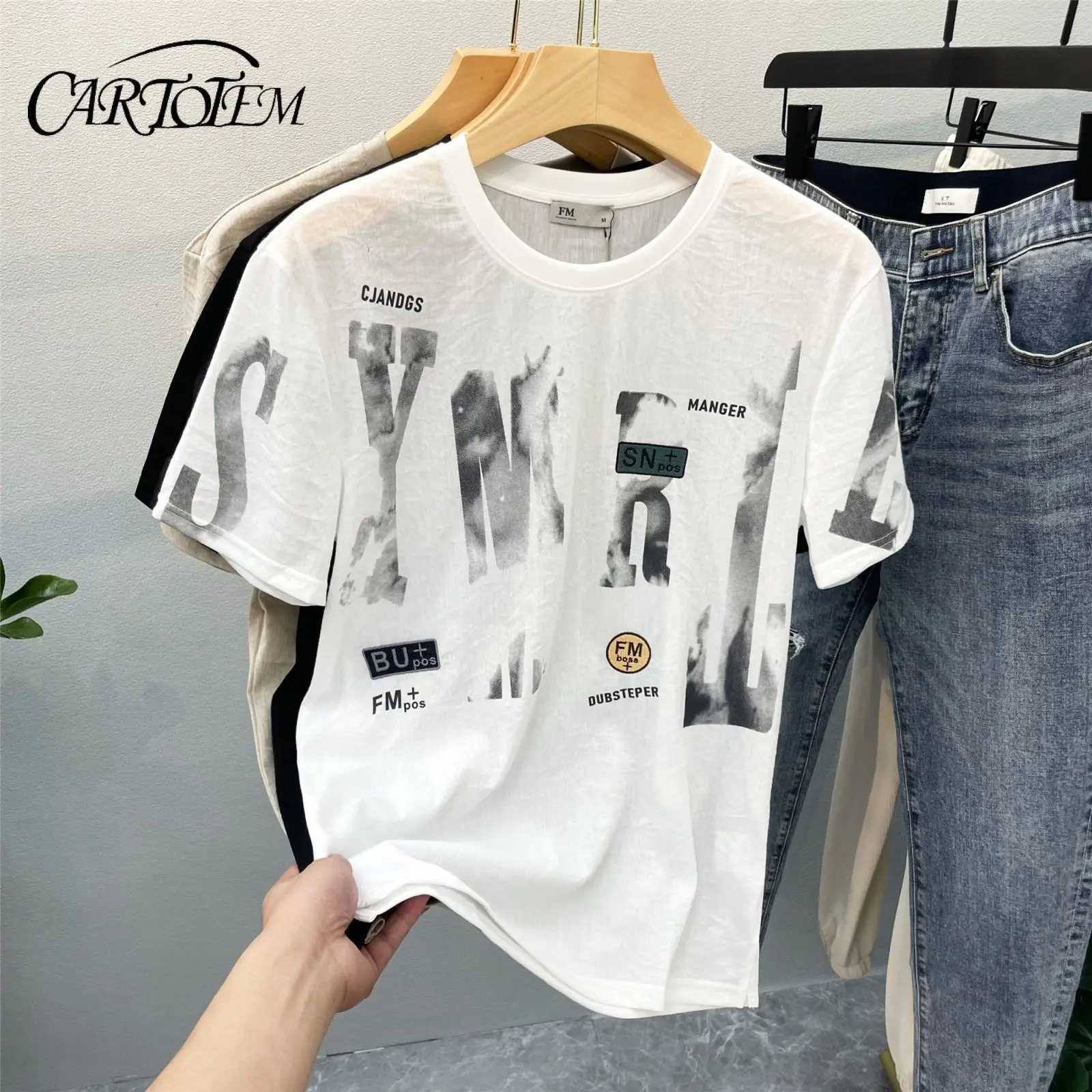 

Мужской новый хлопковый топ с короткими рукавами и принтом