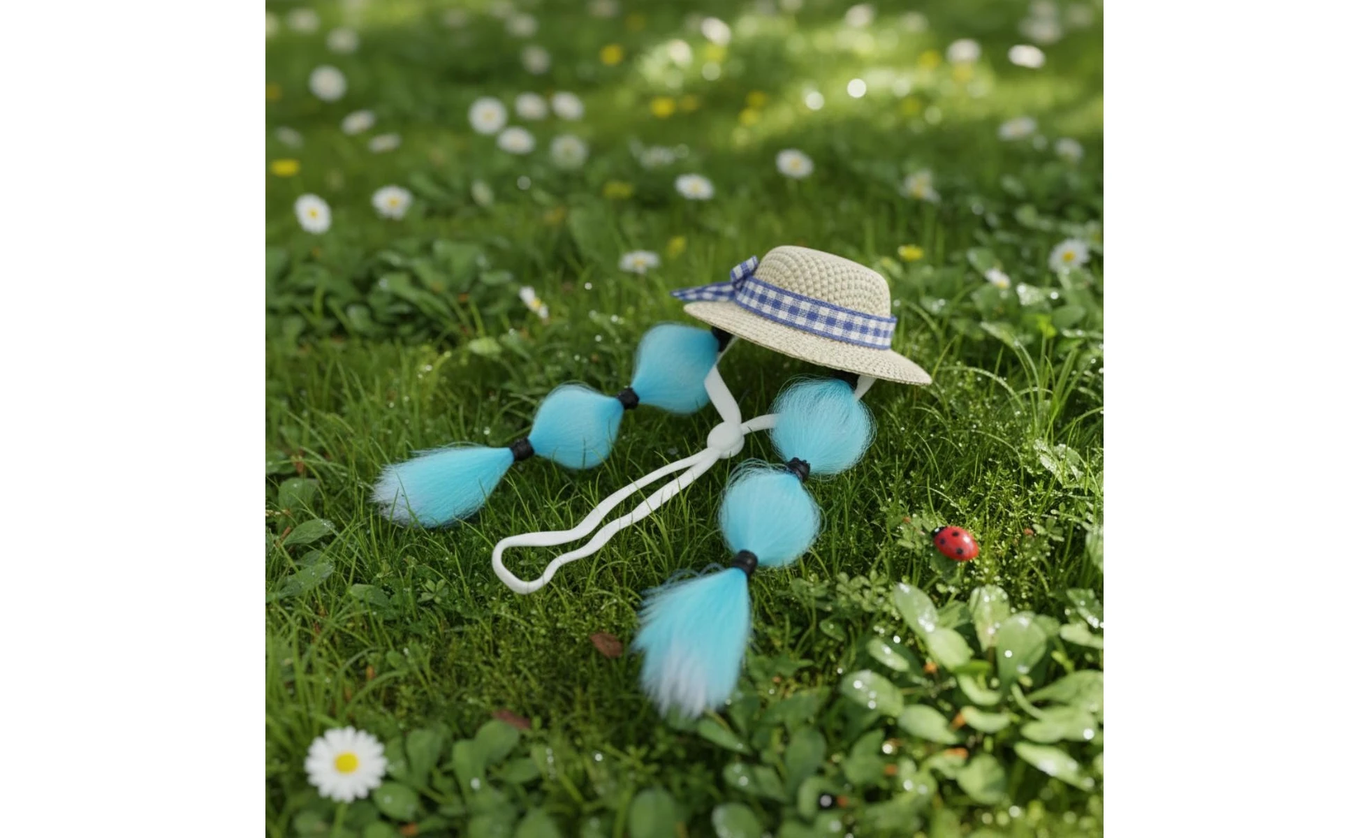 Small Pet Hat Decorative Plaid Ribbon Straw Hat Pet Costume Lightweight Breathable for Birds