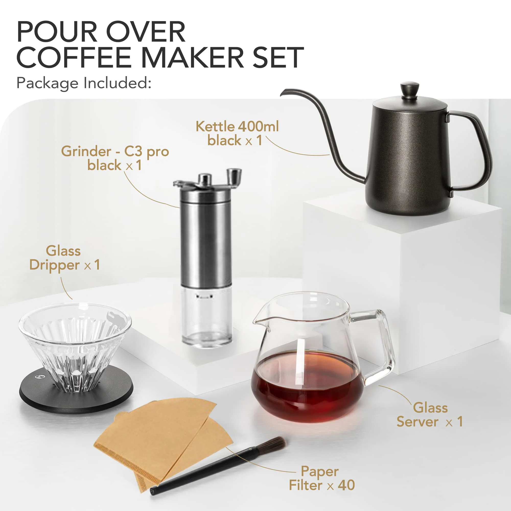 Imagem -02 - Mão Brew Coffee Maker Conjunto With Gooseneck Kettle Gotejador de Vidro Papel de Filtro Barista Beginner Giftespresso Acessórios