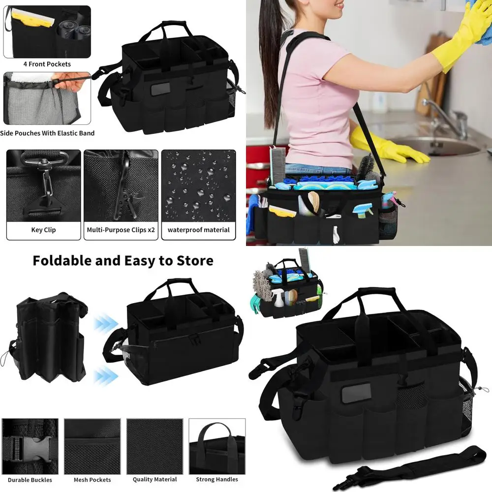 

Portable Cleaning Supply Organizer Bag with 4 Collapsible Dividers for Efficient Cleaning