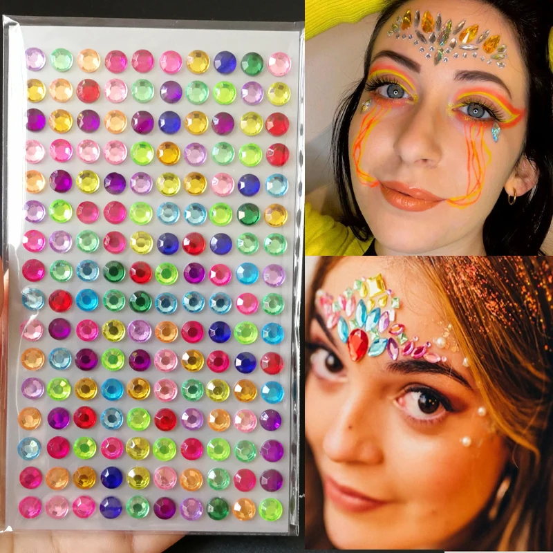 

1 шт., поддельные татуировки для взрослых, инструменты для макияжа сцены, цветные акриловые наклейки с бриллиантами, музыкальный фестиваль, вечерние праздничные украшения