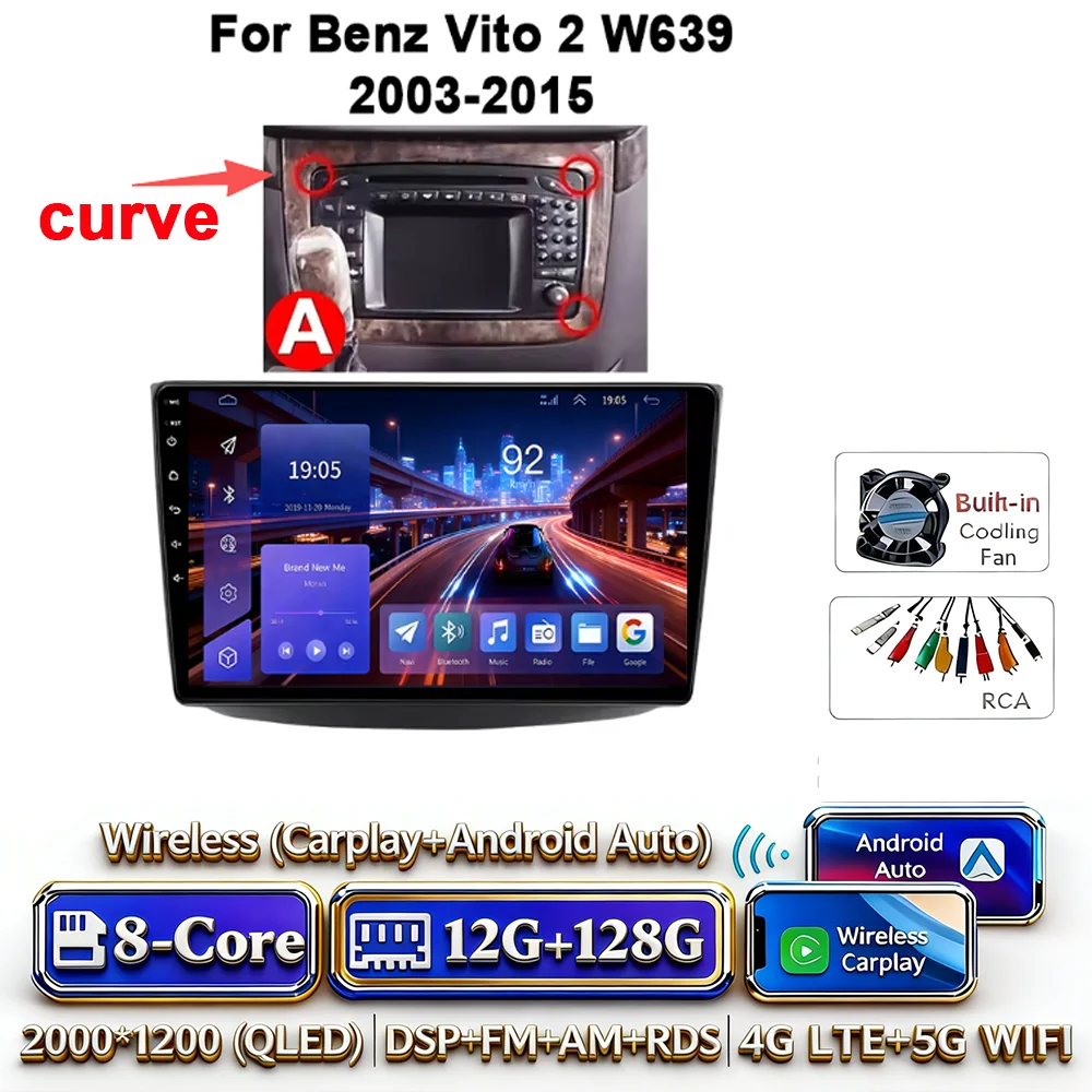 Android 17 autoradio 4G WIFI Carplay voor Mercedes-Benz Vito W639 2003-2015 DSP GPS navigatie Bluetooth touchscreen multimedia - afbeelding 1