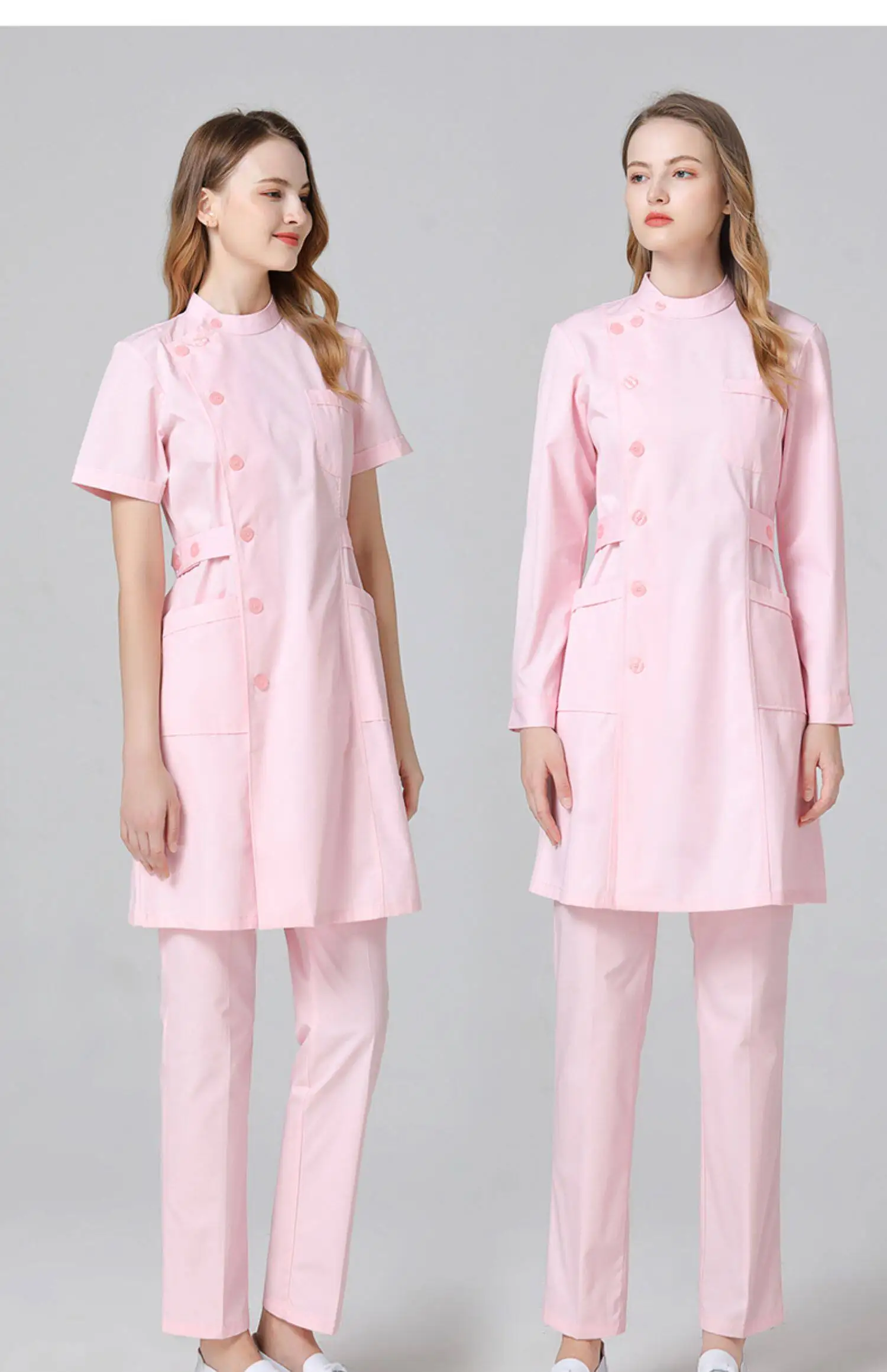 nurse-uniform-women's-summer-lightweight-short-sleeved-v-neck-long-sleeved-white-coat-doctor's-uniform-work-uniform-set