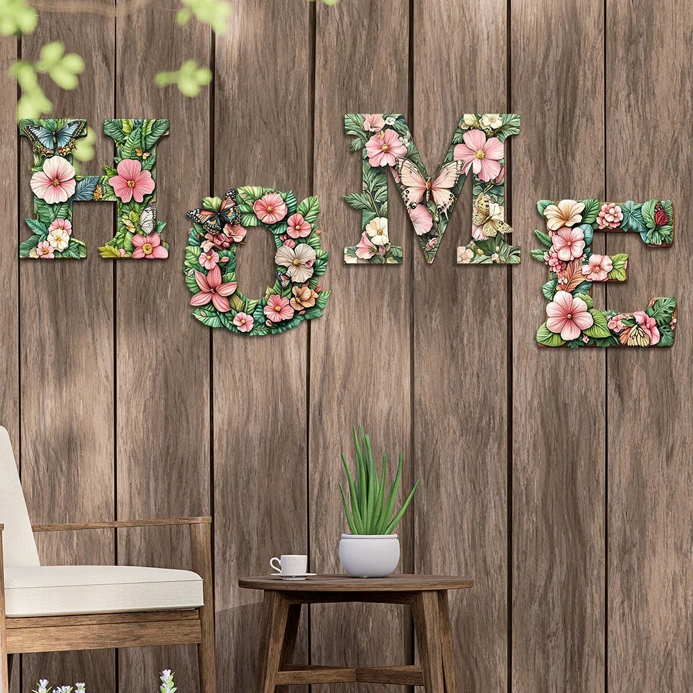 

Shell Conch HOME Letter Wall Ornaments Flower Vintage Wooden HOME Pendant Wall Art Handcrafted Spring Ocean Signs