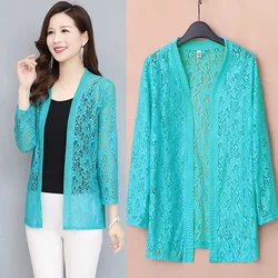 Blouse Women Women's Spring  Summer Large Size  Lace Jacket Long-Sleeved Shirt Blusas Mujer De Moda