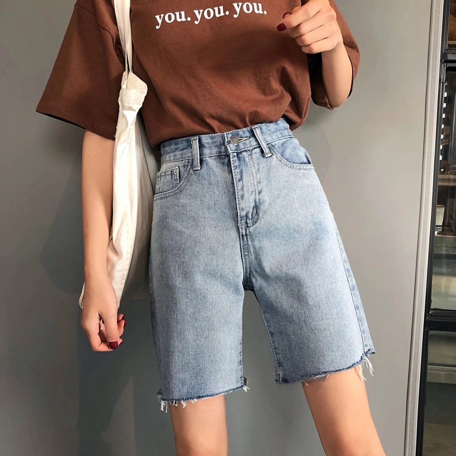 High Waist Ripped Denim Shorts Women's Summer 2026 Loose Korean Style Student Slimming Five-Point Jeans Frayed 