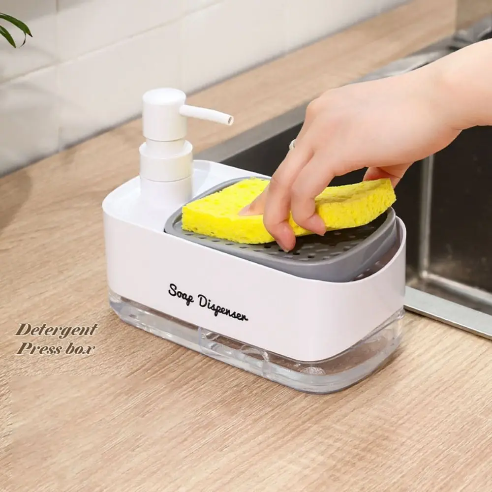 

Plastic Kitchen Soap Dispenser with Sponge Holder Leak-Proof Detergent Dispenser Cleaning Tool Hand Soap Pump