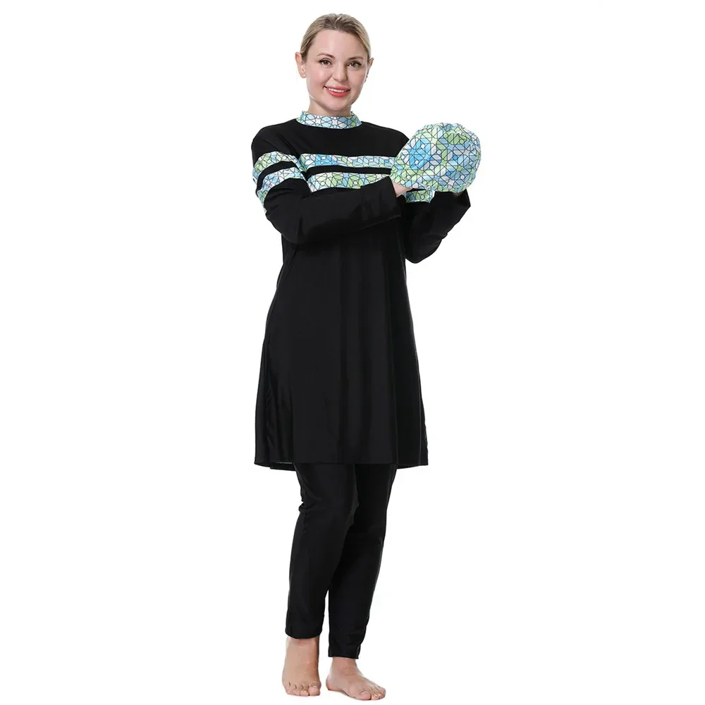 3 uds Hijab de manga larga traje de baño deportivo Burkinis islámico ropa de playa traje de baño para mujer estampado de almazuela musulmán de talla grande 3XL-8XL