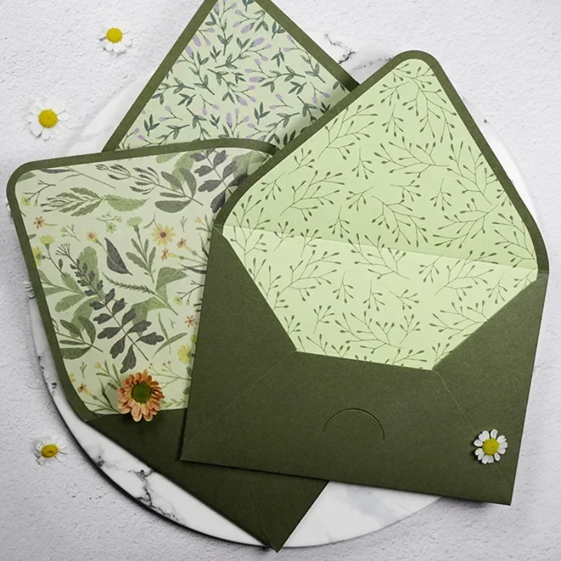 Avocado Green Series Vintage Envelopes Wedding Invitations Printing Lining Envelopes Invitation Stationary Paper Envelopes