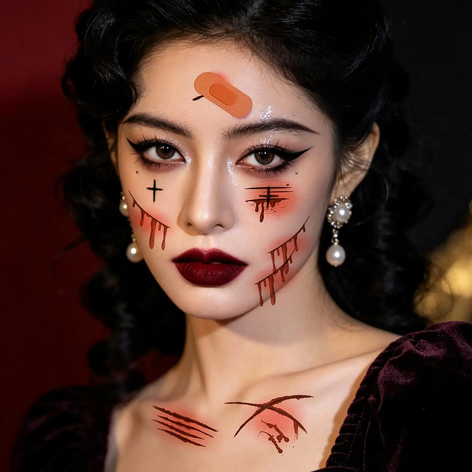 10pcs Halloween Wound Face Tattoo Stickers Creepy Scar Horror Temporary Tattoo Stickers for Cosplay Party Festival Makeup Decals
