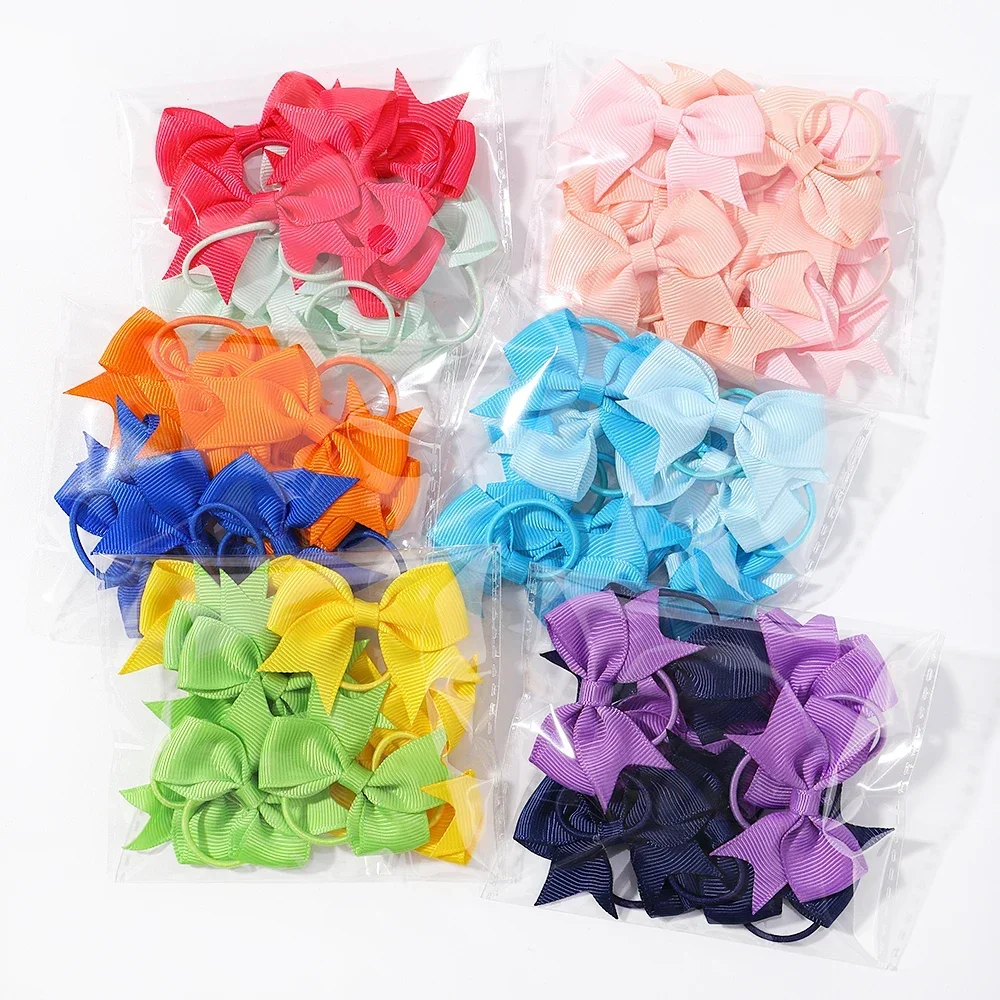 

10Pcs/lot Grosgrain Ribbon Pigtail Hair Bows Elastic Hair TiesHair Bands Holders New Year Hair Accessories for Baby Girls Gift