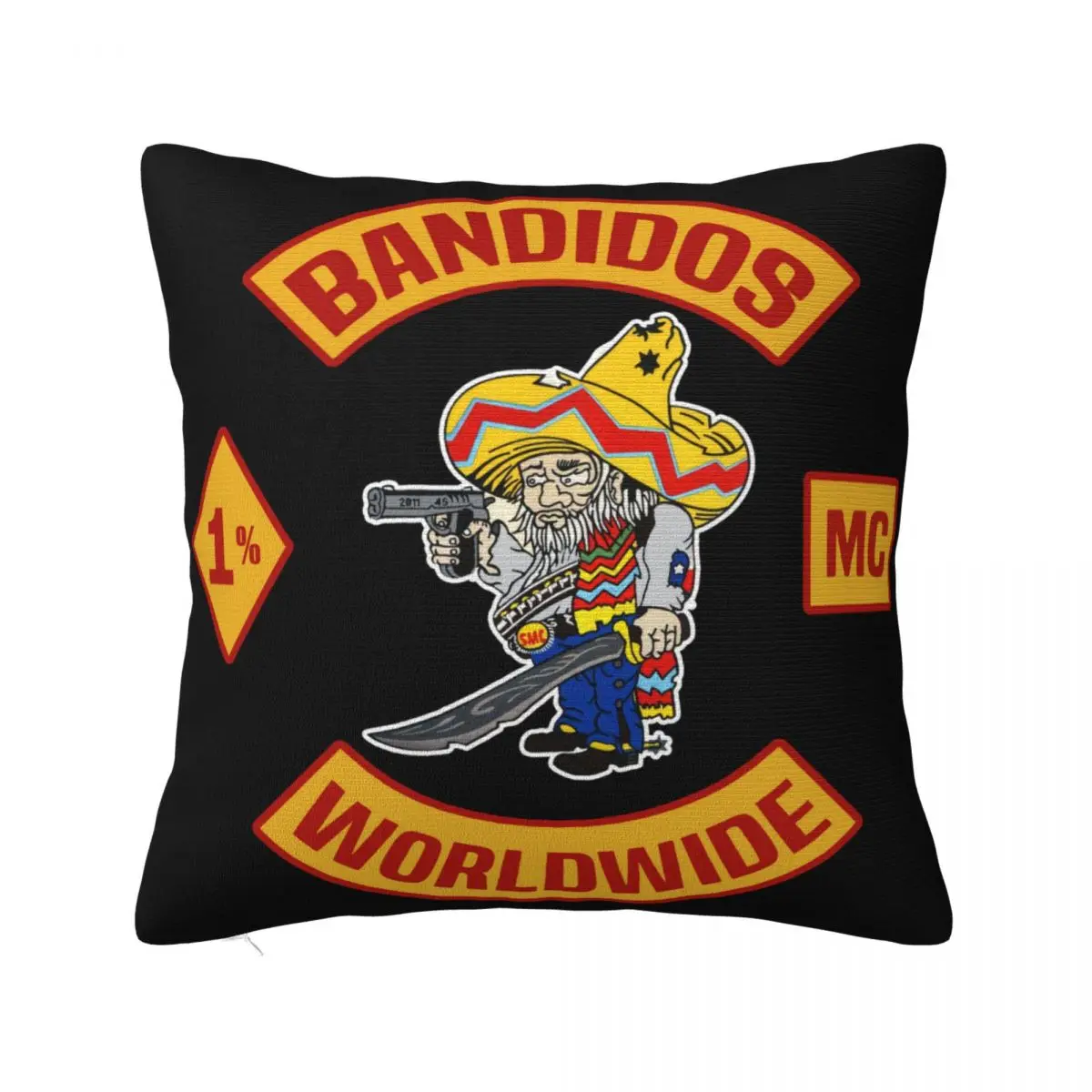 New Bandidos Worldwide Motorcycle Club Black Mens Mc 1 Tshir Graphic Letter Streetwear Pillow Case