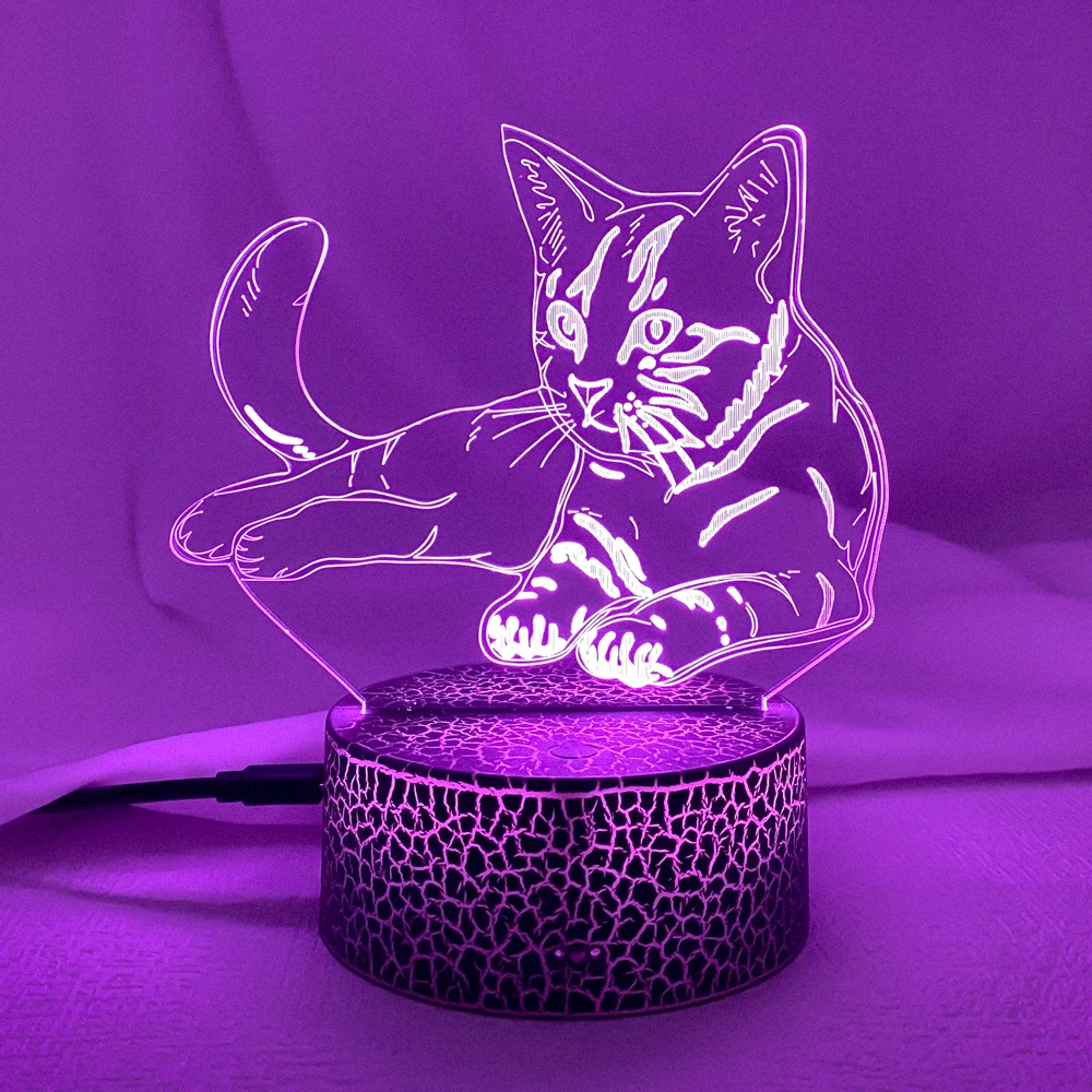 Newest 3D Acrylic Led Night Light Little Cat Figure Nightlight for Kid Child Bedroom Sleep Lights Gift for Home Decor Table Lamp