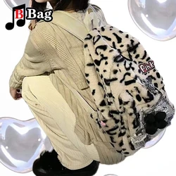 Y2K Women Girl Lovely Furry Shoulder Bags Backpacks Harajuku Vintage Leopard Print Shoulder bags Lolita Student Handbags