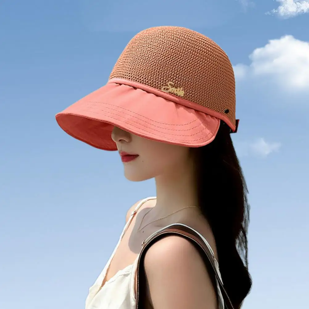 1pc Hat Summer Men Women Wide Brim Beach UV Sun Hat Wholesale Women Solid Bow Decor Sun Hat For Beach