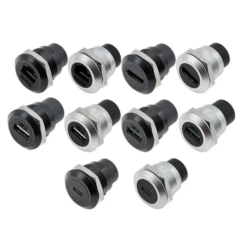 C-Type RJ45 Connector, RJ45 Network CAT6A Shielded/Unshielded Panel 22mm Mount Chassis Plug, Cat6 Internet RJ45 8p8c Modular