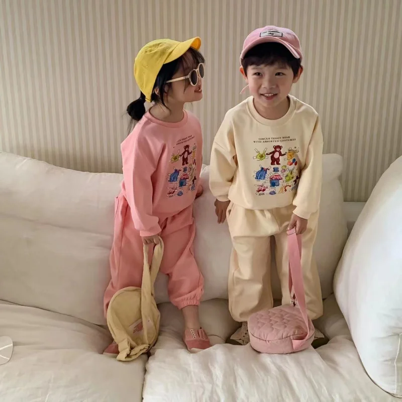 

Korean Children's Clothing2024Autumn Girls' Cartoon Fashionable Sweater Sweatpants Children's Clothes Sports Suit Trendy