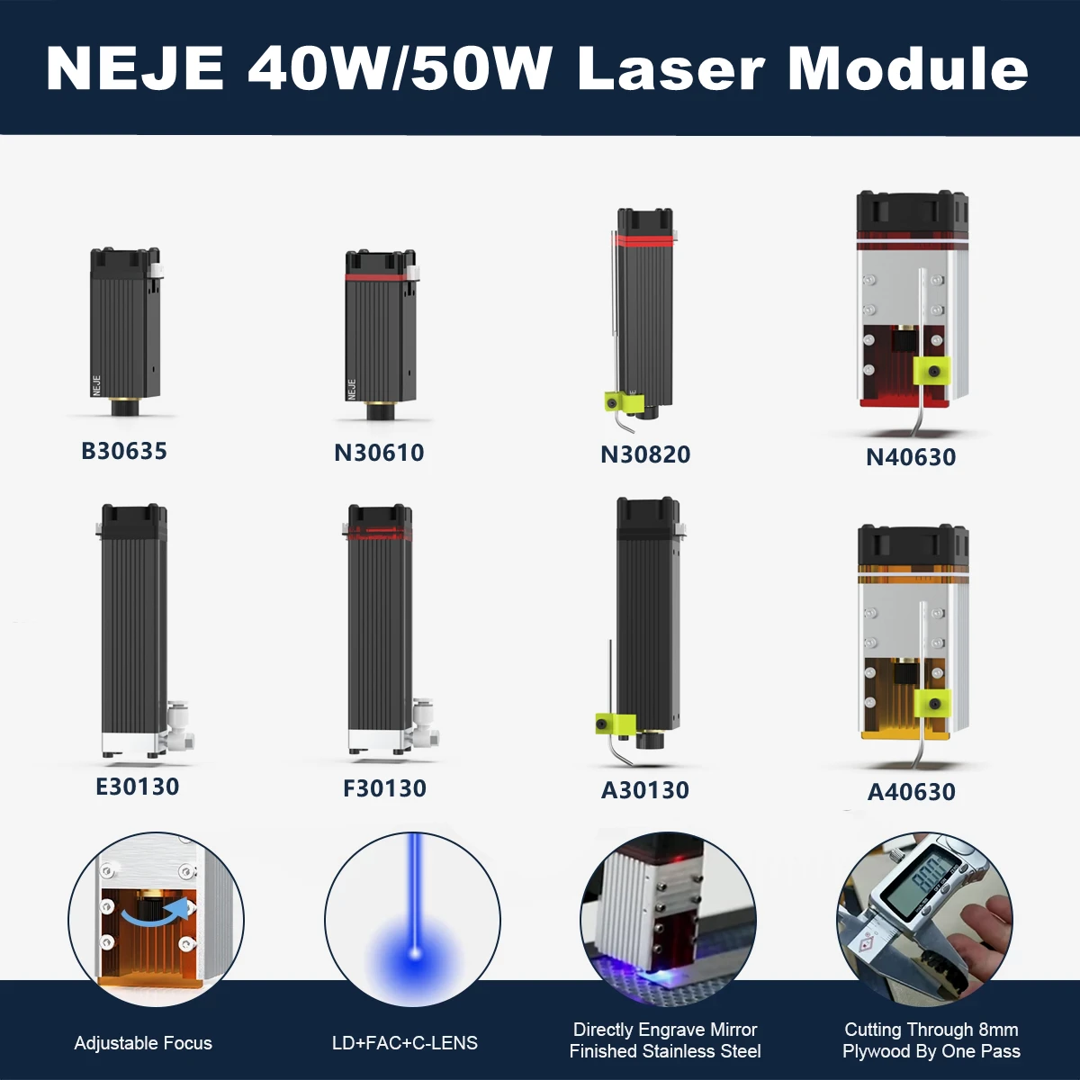 NEJE-Kit de módulo láser de 40W/50W, cabezal de grabado de corte, Luz Azul de 450nm con modulación TTL / PWM para creación DIY