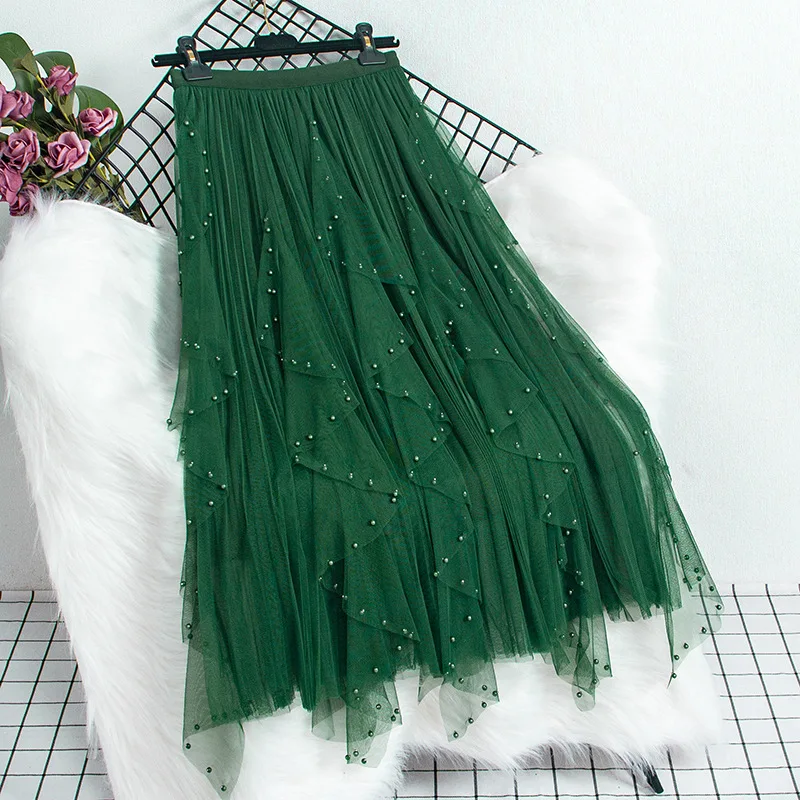 Dingzhu Petal Mesh Skirt 2024 Spring New High Waist Slimming Mid length Skirt Large Swing A-line Yarn Skirt — zdjęcie 7