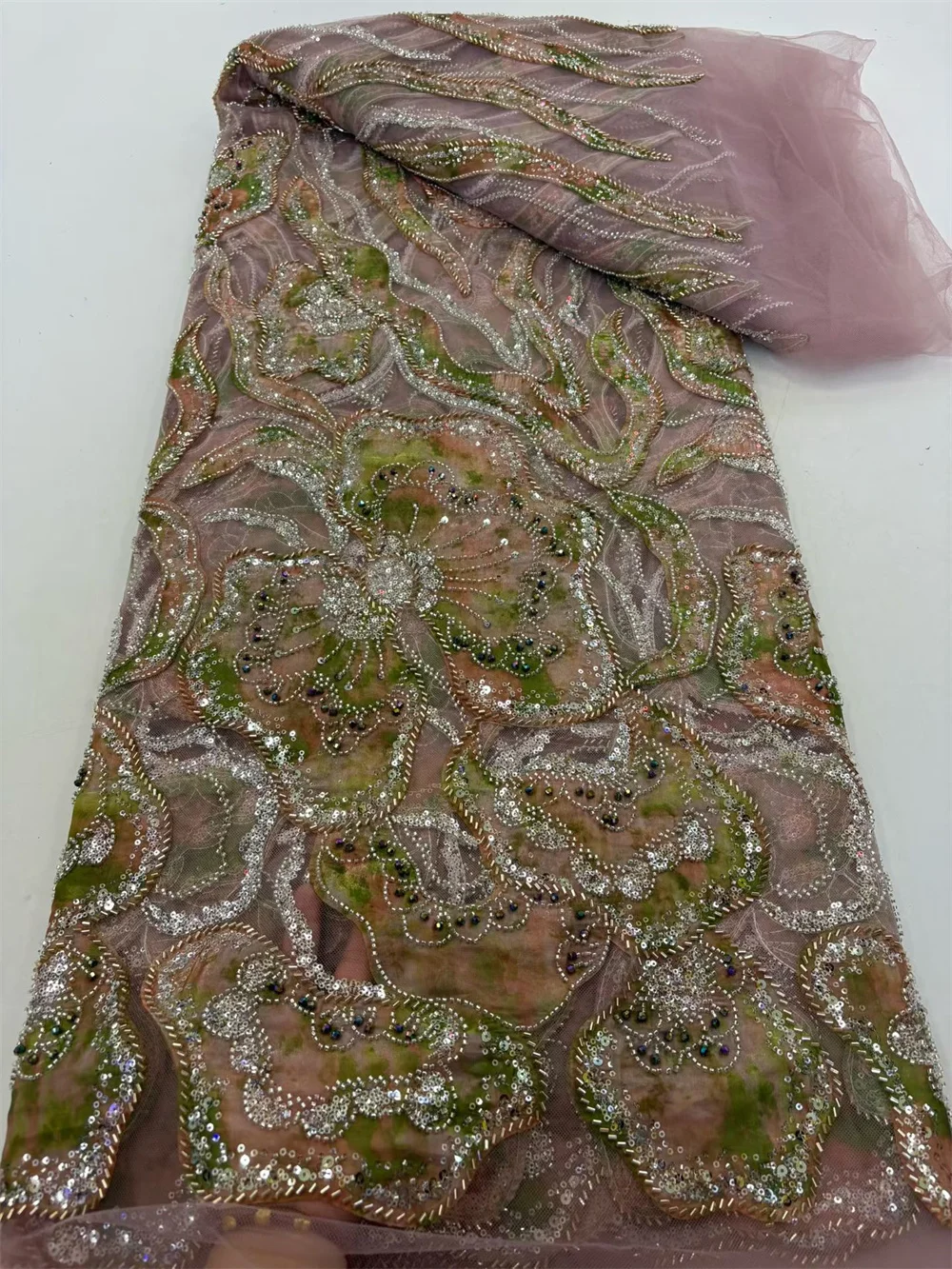 Kain Renda Jaring Payet Afrika 5 Yard Renda Tulle Jaring Perancis Nigeria Berkualitas Tinggi untuk Gaun Pesta Pernikahan Mewah Hitam Hm118-1